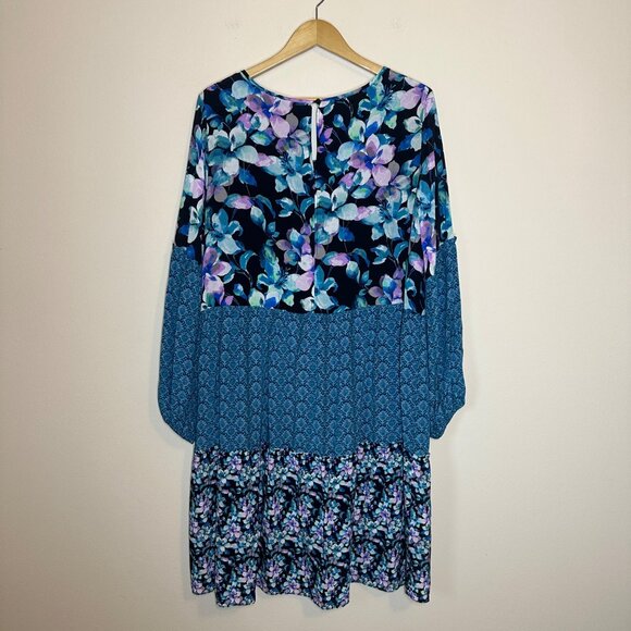 Soft Surroundings Night Bloom Long Sleeve Tiered Shift Dress Womens Size XL Boho - Picture 10 of 10